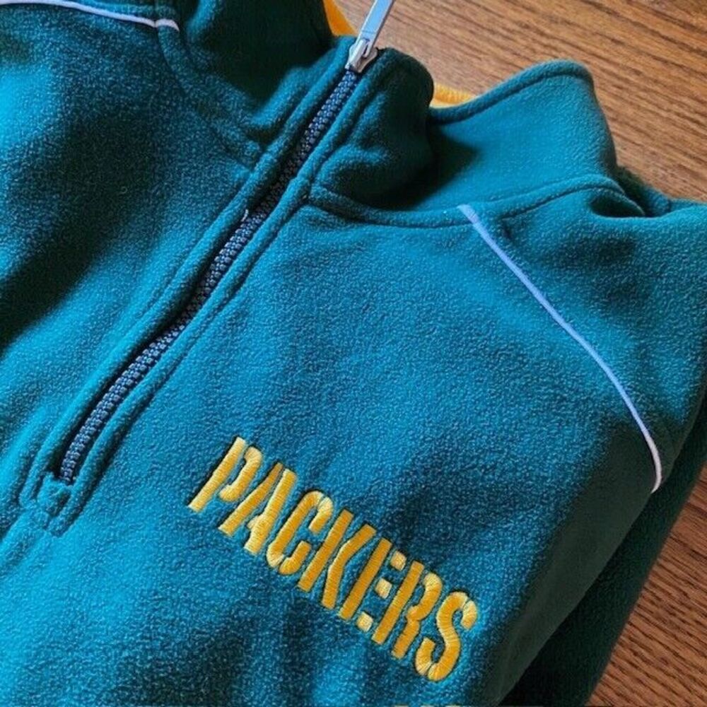 Mens Large L NFL Reebok Green Bay Packers 3/4 Zip Long Sleeve Fleece Pullover